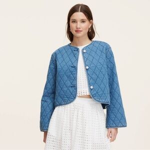 NWT Kate Spade x Target Blue Quilted Denim Jacket Pearl Buttons Flare Sleeves